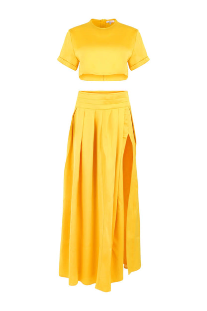 Evening Gown Short Sleeve Top leated Slit Maxi Skirt Set