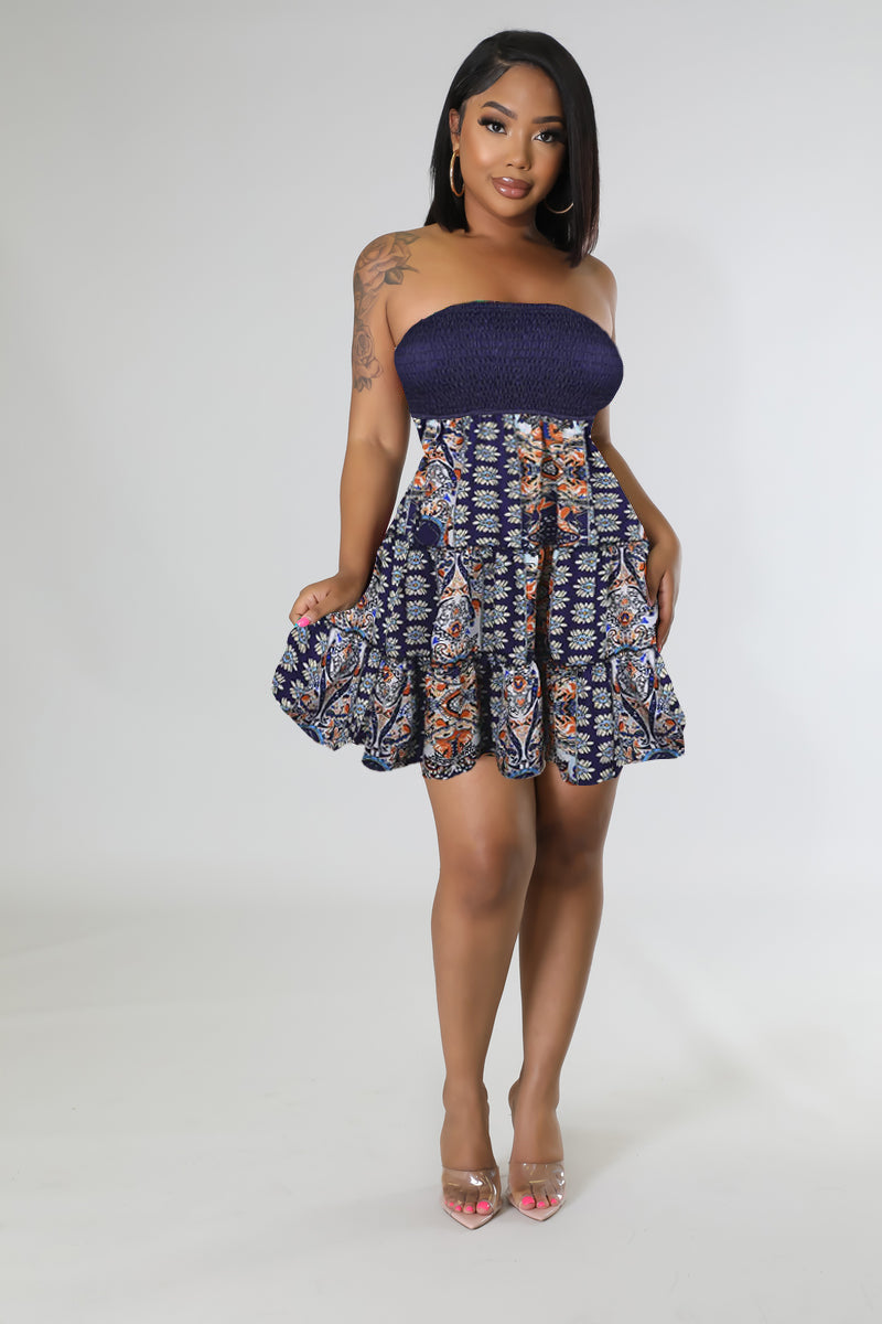 Women's Floral Smocked Strapless Bandeau Dress