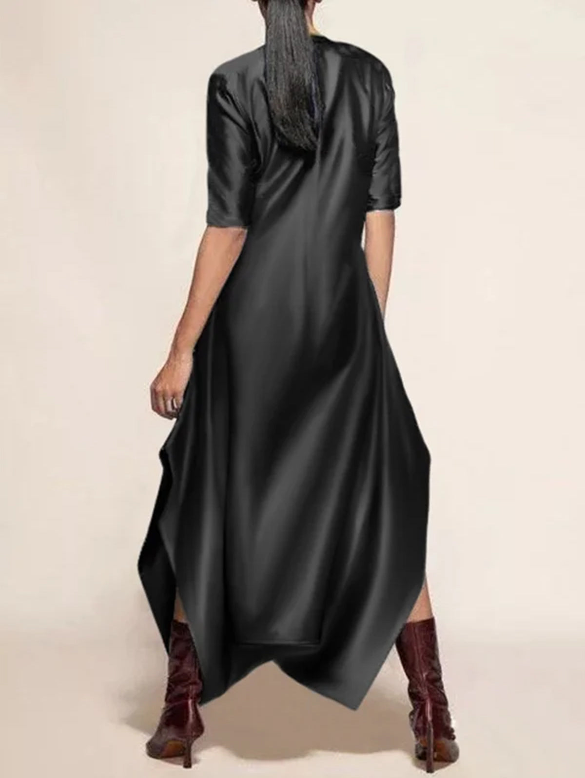 Elegant Solid Color Crew Neck Half Sleeve Loose Jumpsuit