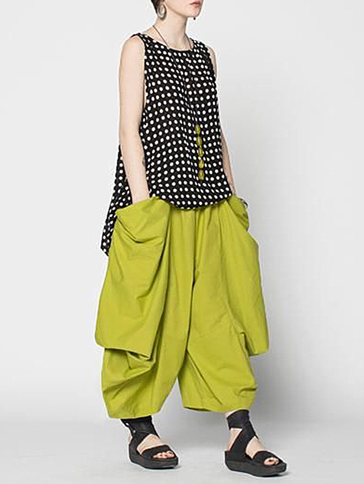 Fashion Plain Pocket Loose Asymmetrical Crop Pants