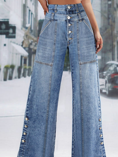 Women's UR Daily Spliced Button Denim Straight Wide Leg Jeans