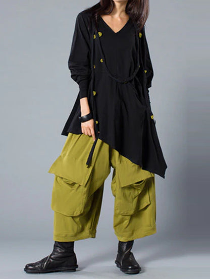 Women's Casual Plain Utility Pockets Wide Leg Pants