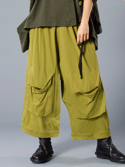 Women's Casual Plain Utility Pockets Wide Leg Pants