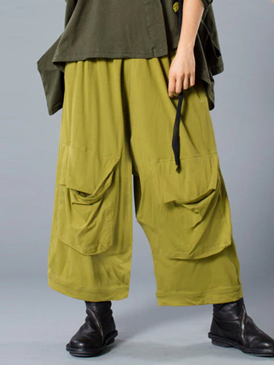 Women's Casual Plain Utility Pockets Wide Leg Pants