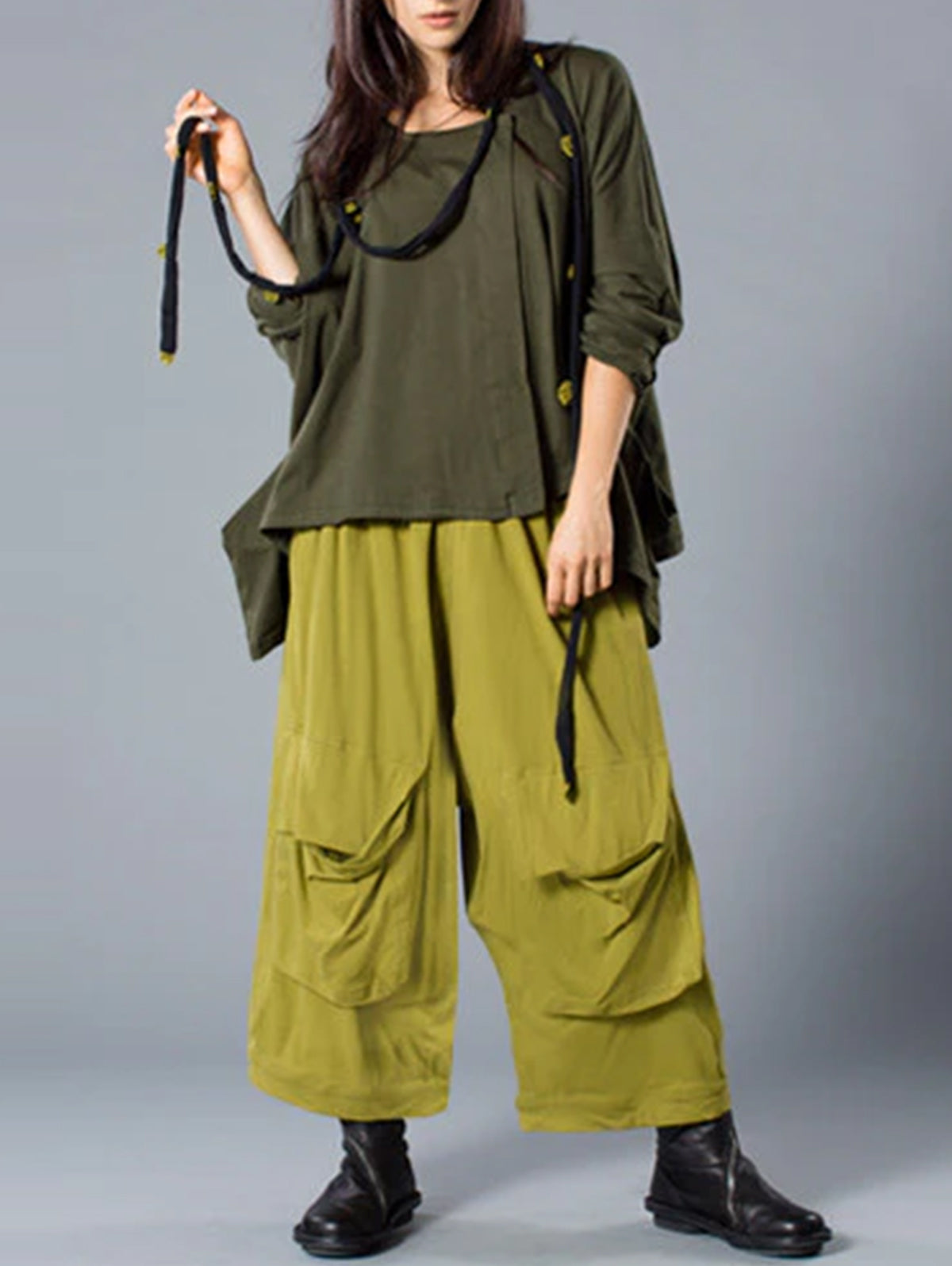 Women's Casual Plain Utility Pockets Wide Leg Pants