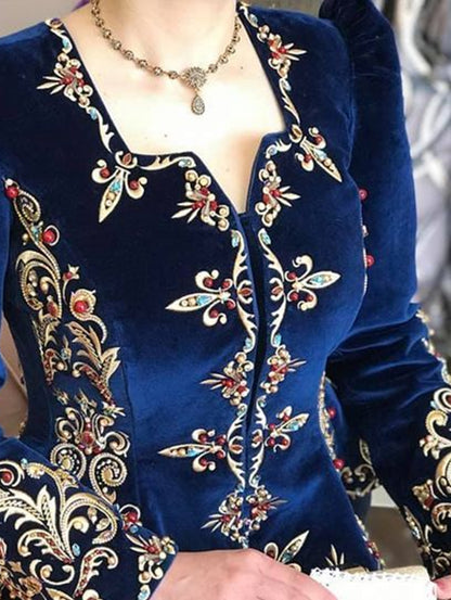 Elegant Floral Velvet V Neck Long Sleeve Slim Blouse [Pre-Order]