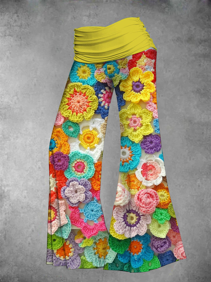 Women's Ursime Colorful Floral Pattern High Waist Flare Leg Pants