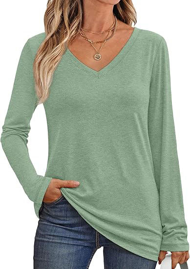 V Neck Long Sleeve Shirts for Women