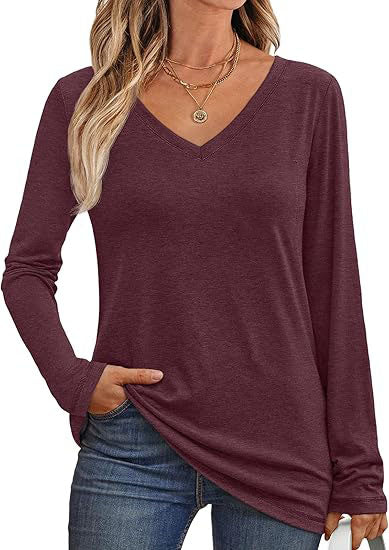 V Neck Long Sleeve Shirts for Women