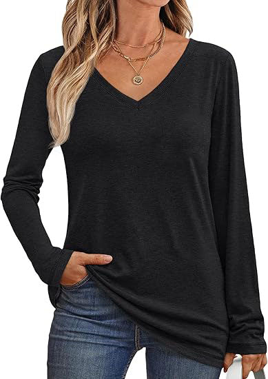 V Neck Long Sleeve Shirts for Women