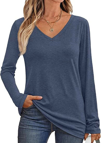 V Neck Long Sleeve Shirts for Women