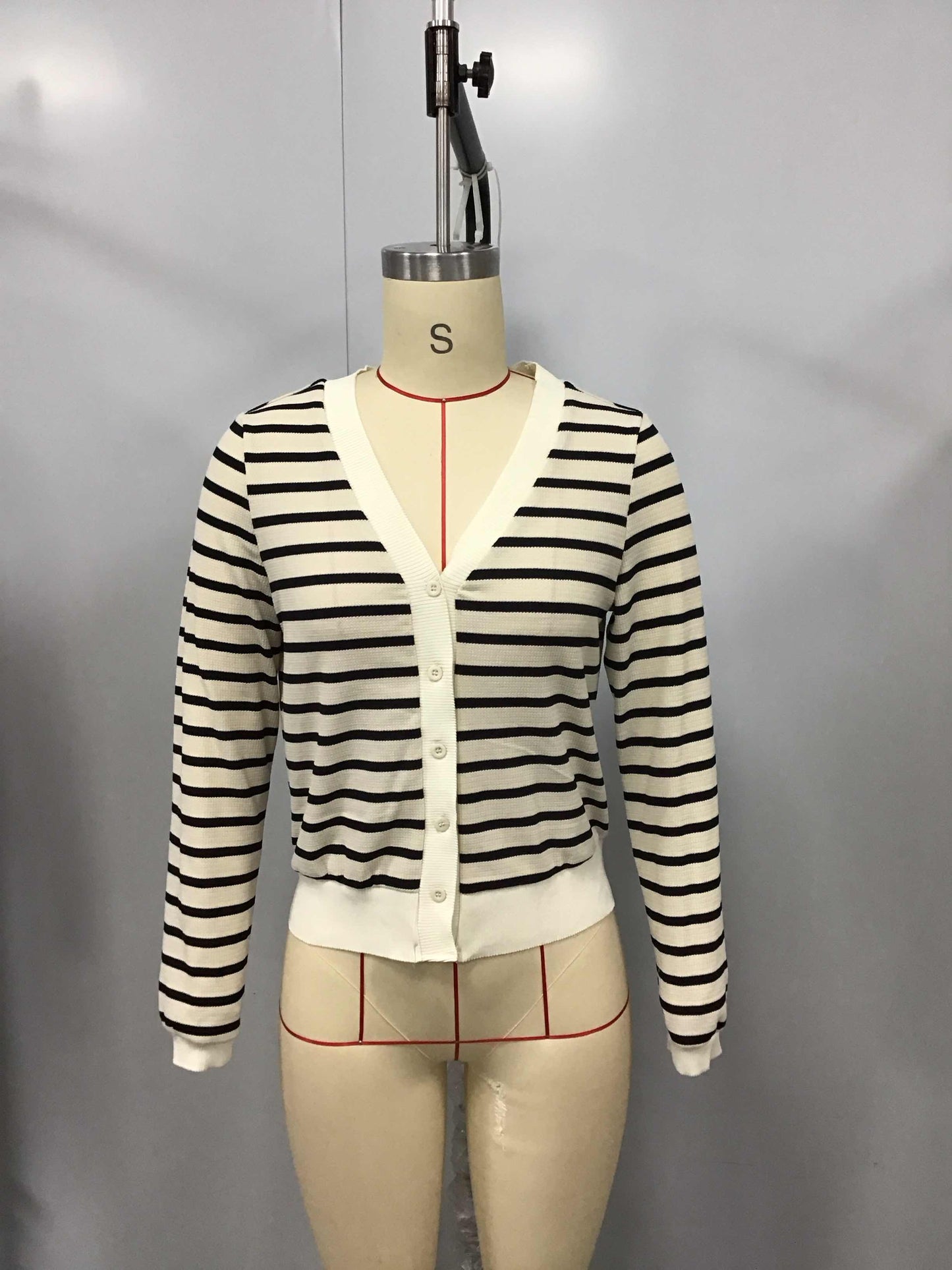 Fall&Winter Long Sleeve Striped V Neck Cardigan for Women