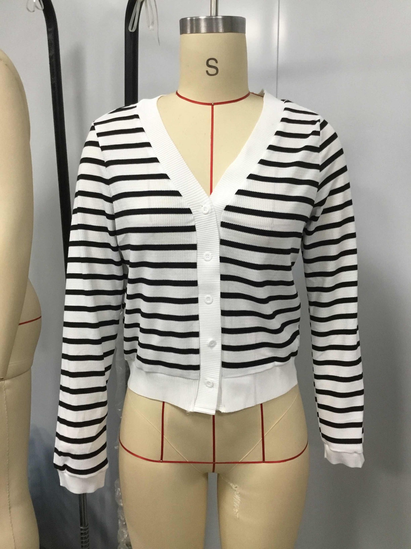 Fall&Winter Long Sleeve Striped V Neck Cardigan for Women